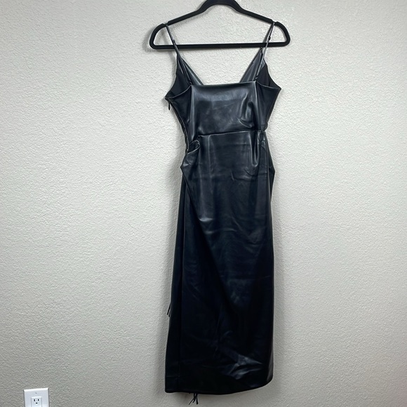 New Jonathan Simkhai Carlee Fringe Detail Faux Leather Dress Vegan Black Sz 4 - Picture 10 of 15
